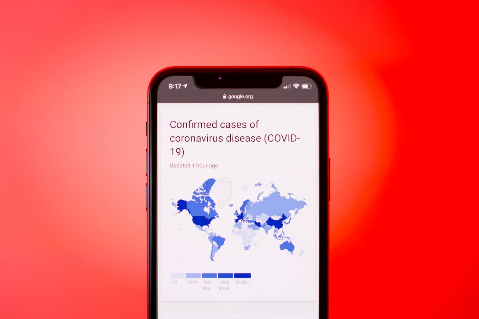 A phone showing a coronavirus news